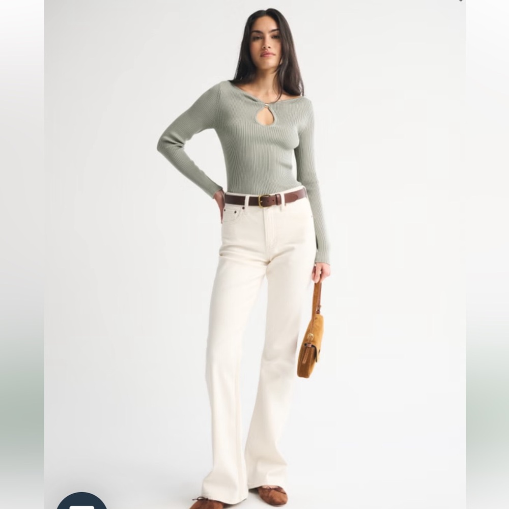 Abercrombie & Fitch Keyhole Ribbed Top in Sage